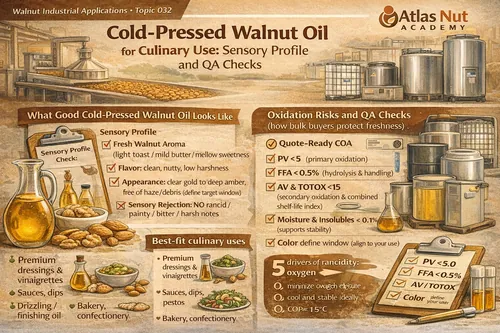 Cold-Pressed Walnut Oil for Culinary Use: Sensory Profile and QA Checks - Walnut Industrial Applications — Atlas Nut Supply