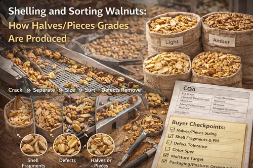 Shelling and Sorting Walnuts: How Halves/Pieces Grades Are Produced - California Walnut Crop & Harvest — Atlas Nut Supply